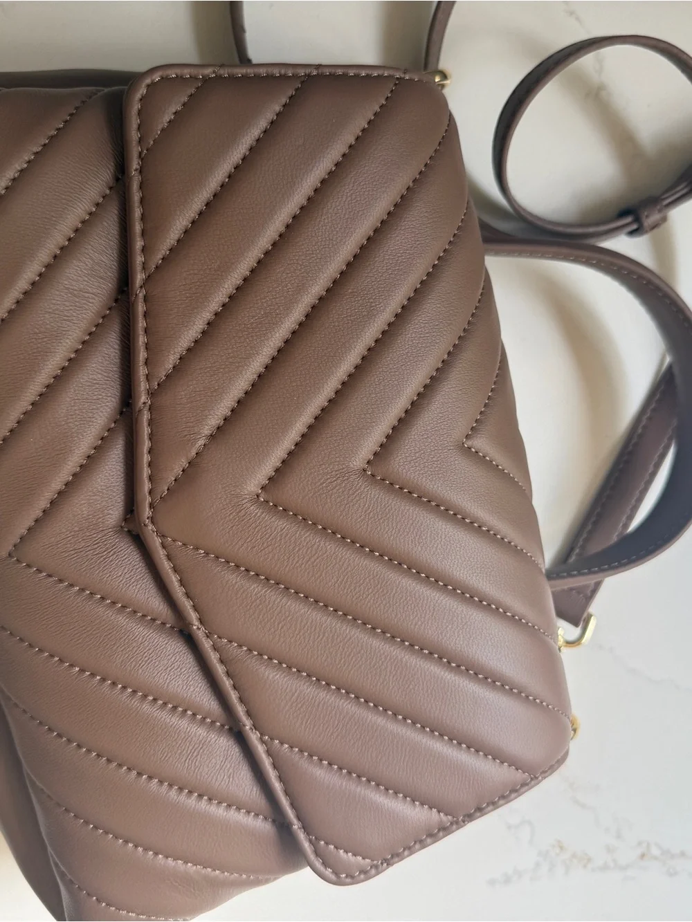 Quince Quilted Top-Handle Satchel Crossbody in Dark Taupe NWOT